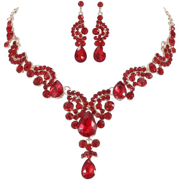 Unicra Bride Wedding Jewelry Sets Crystal Bridal Necklace Earrings Set R… - Picture 4 of 7